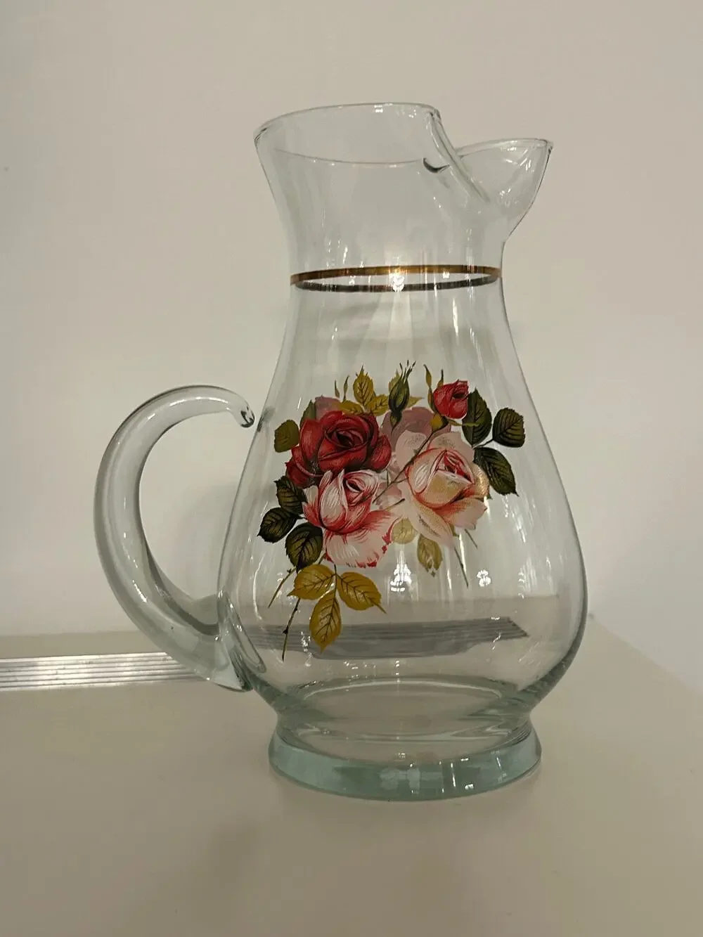 Vintage West Virginia Glass Rose Pitcher with Ice Lip 10